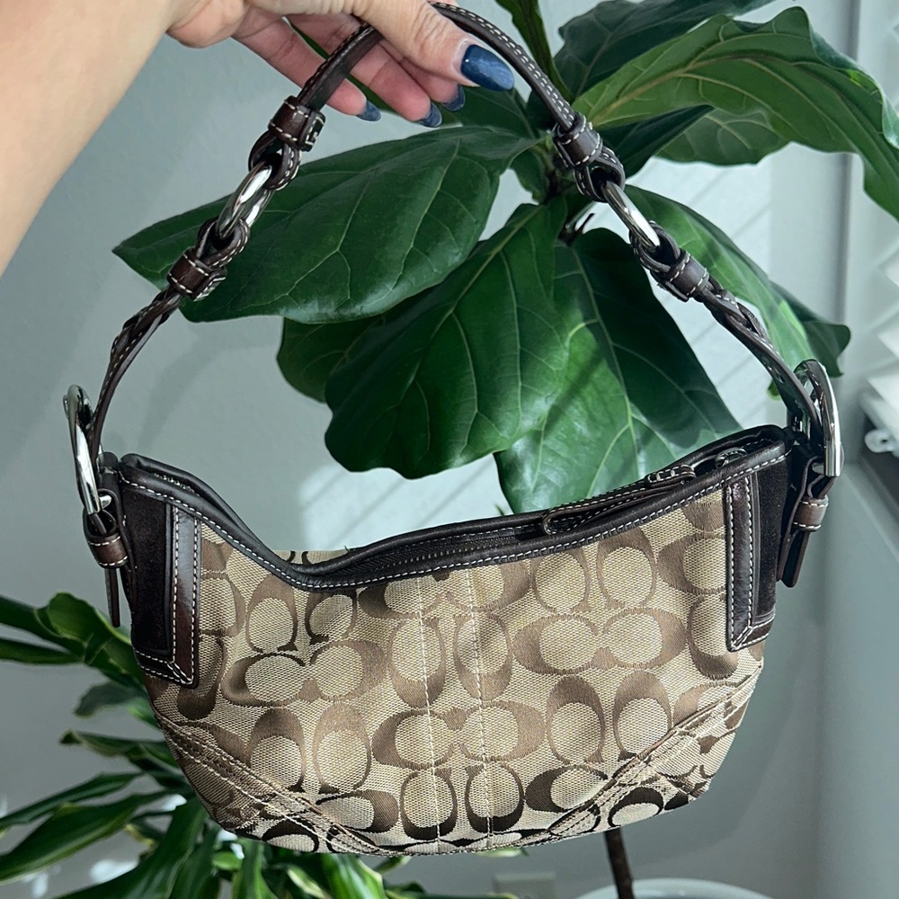 Vintage Coach Tan and Brown Signature Small Shoulder Bag